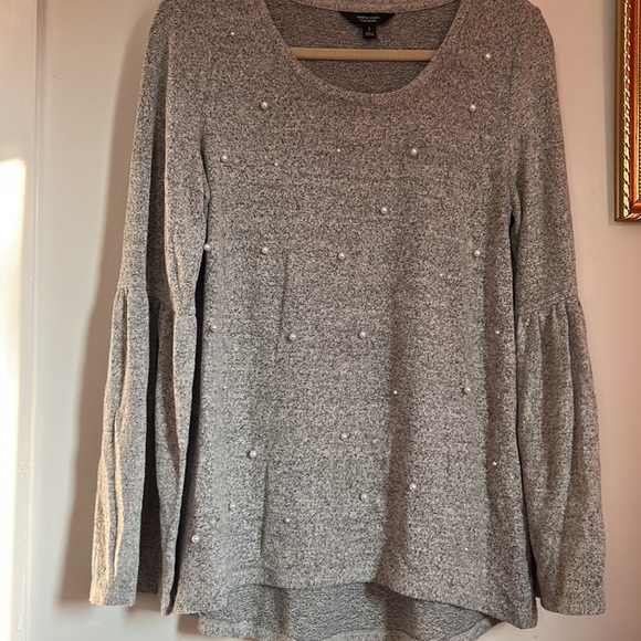 Simply Vera Vera Wang Womens Top Gray with White Pearls Size S Bell Slee… - Picture 4 of 12